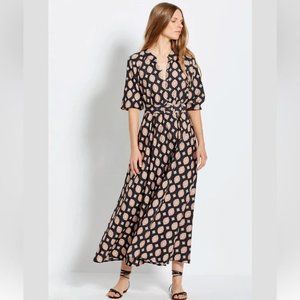 NICHOLAS Mellila Maxi Dress Casablanca Tile Black Silk Blend Geometric Size 4